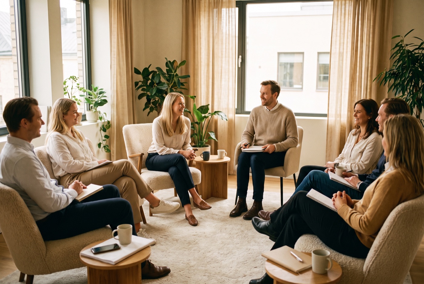 A warm corporate wellness workshop
