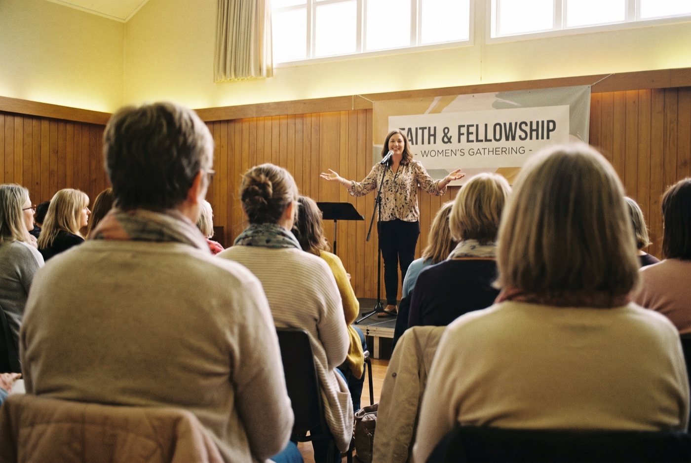 Janine speaking at a women's faith gathering